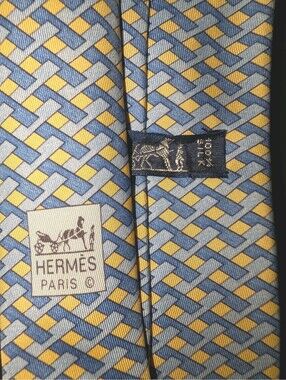 Hermes Paris Silk Tie Blue Gold